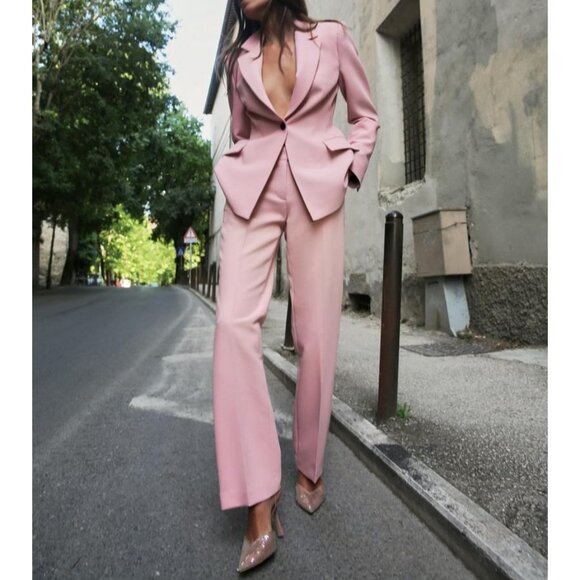 PINK ZARA FLARED HIGH WAIST PANTS (MATCHING BLAZER IN SECOND POST) - Picture 1 of 4
